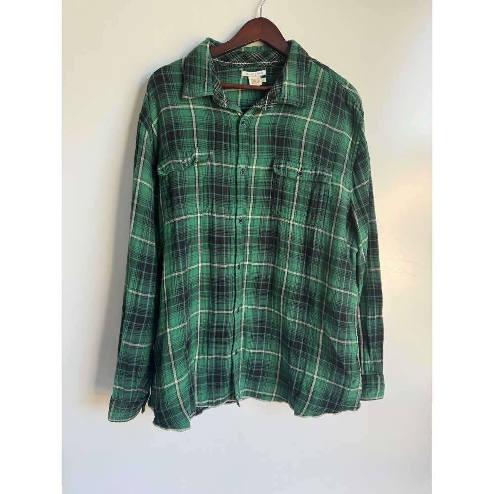 Carbon 2 Cobalt Green Black Plaid Flannel Button Down Shirt Men XL Rugged